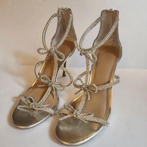 INC Elegant Silver Rhinestone Bow Strappy 4" Heels International Concepts Size 7